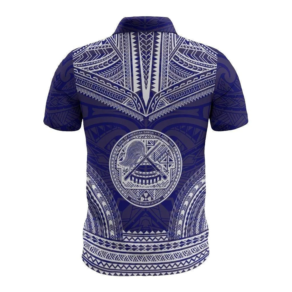 American Samoa Polo Shirt - American Samoa Seal Polynesian Chief Tattoo Flag Version