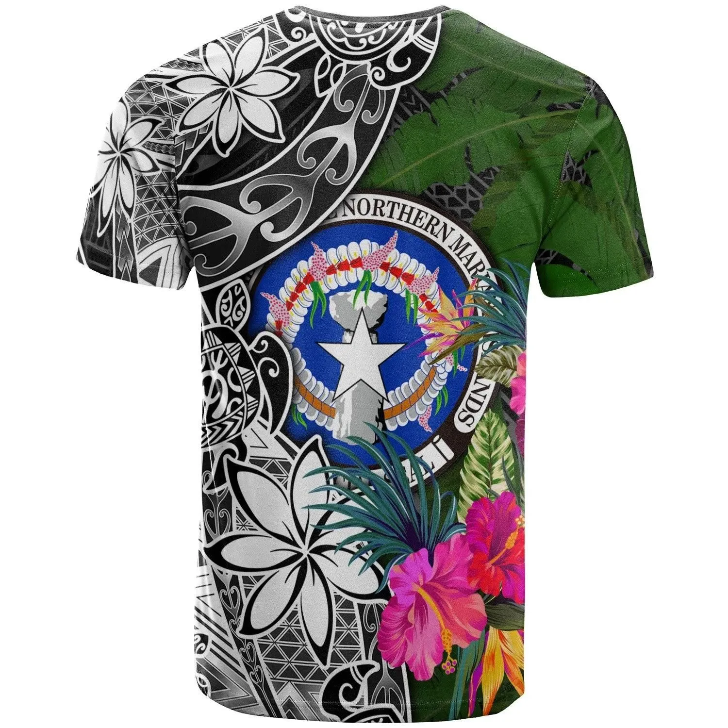 Northern Mariana Islands Custom Personalised T-Shirt - Turtle Plumeria Banana Leaf- BN11