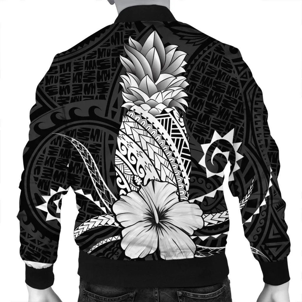Hawaii Polynesian Pineapple Hibiscus Bomber Jacket - White