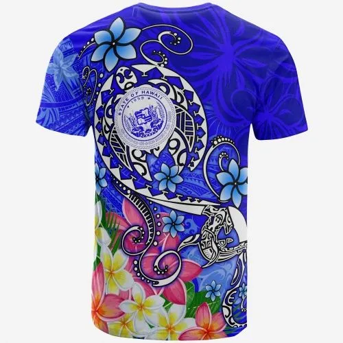 Hawaii Polynesian T-Shirts - Hawaii Seal With Turtle Plumeria (Blue)