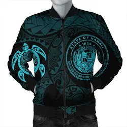 Alohawaii Jacket - Hawaiian Coat Of Arms Turtle Polynesian Bomber Jacket Blue AH - J7R