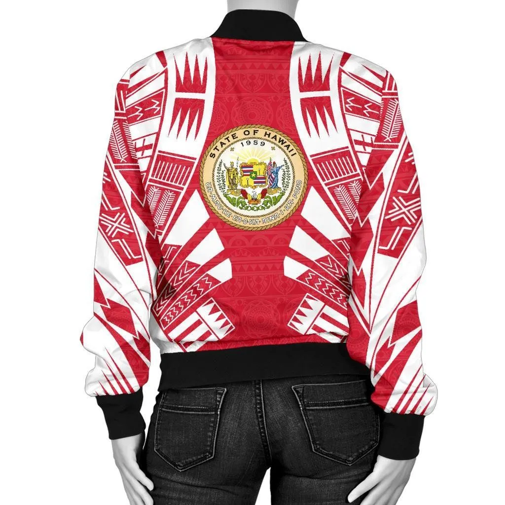 Hawaii Women Bomber Jacket - Polynesian Tattoo Flag - BN0110