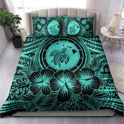 Hawaii Bedding Set Map Honu Hibiscus Polynesian Turquoise