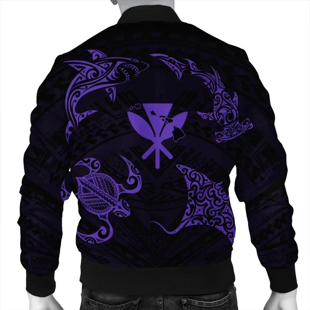 FamilyGater Jacket - Polynesian Turtle Hammerhead Shark Ray Kanaka Hawaii Bomber Jacket Circle Purple - AH - J5R