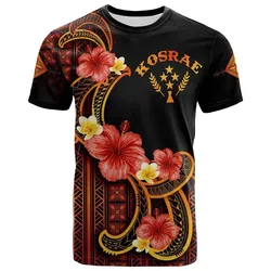 Kosrae T Shirt - Hibiscus Plumeria Mix Tribal Leaves