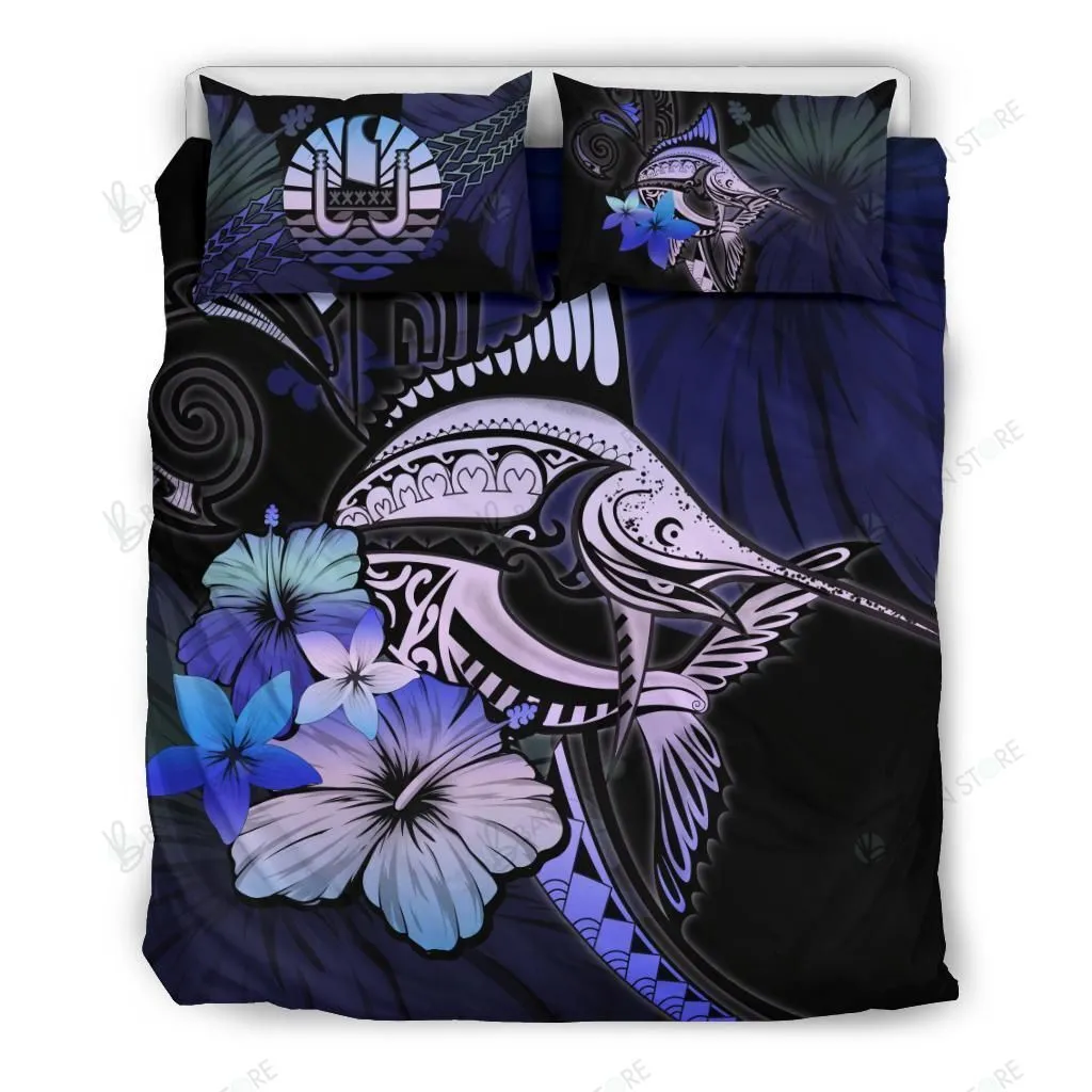 Tahiti Marlin And Hibiscus Bedding Set Bedroom Decor Purple