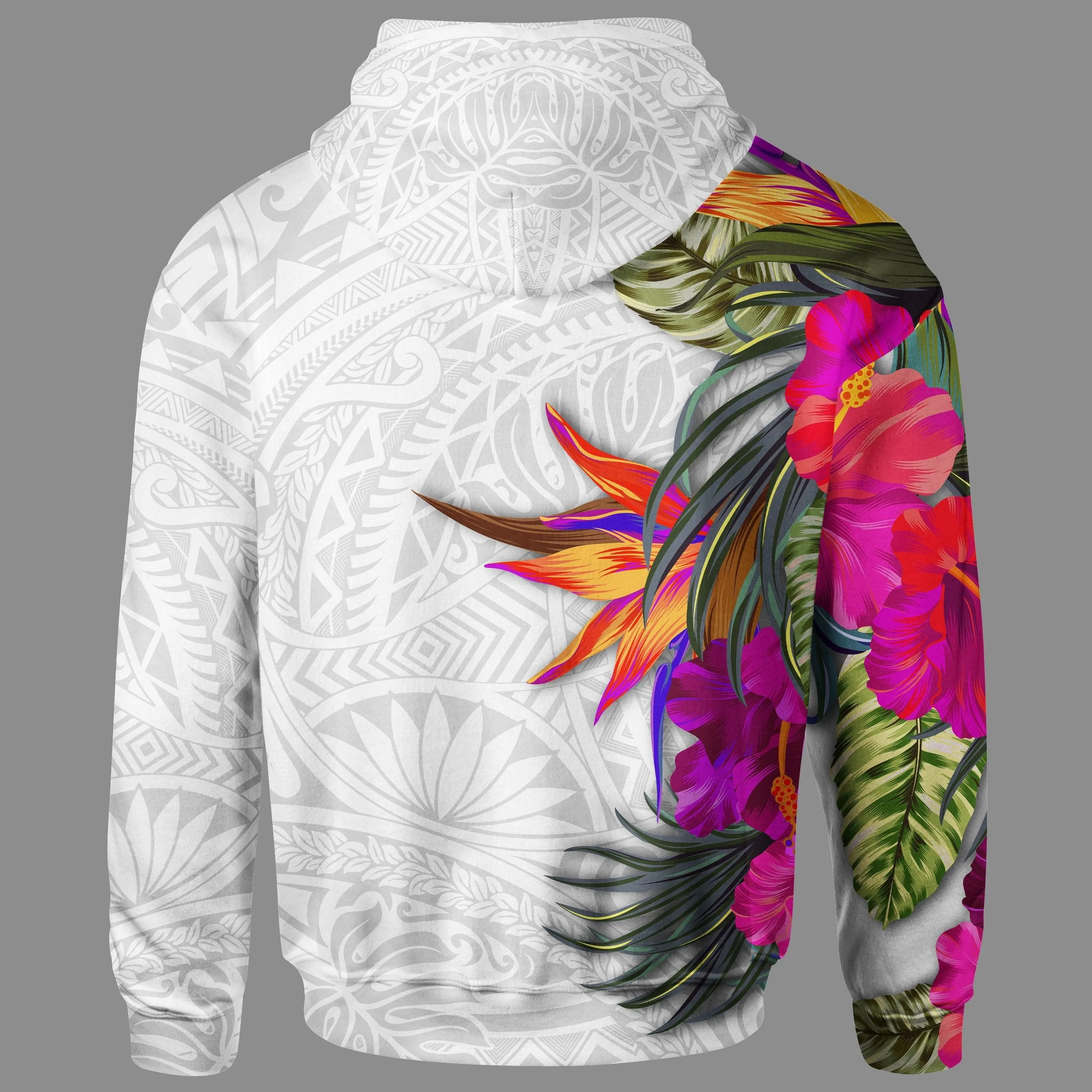 Polynesian Custom Personalised Hoodie - Hibiscus White Pattern