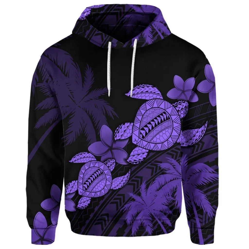 (Personalised) Hawaii Turtle Plumeria Coconut Tree Polynesian Hoodie - Purple - AH