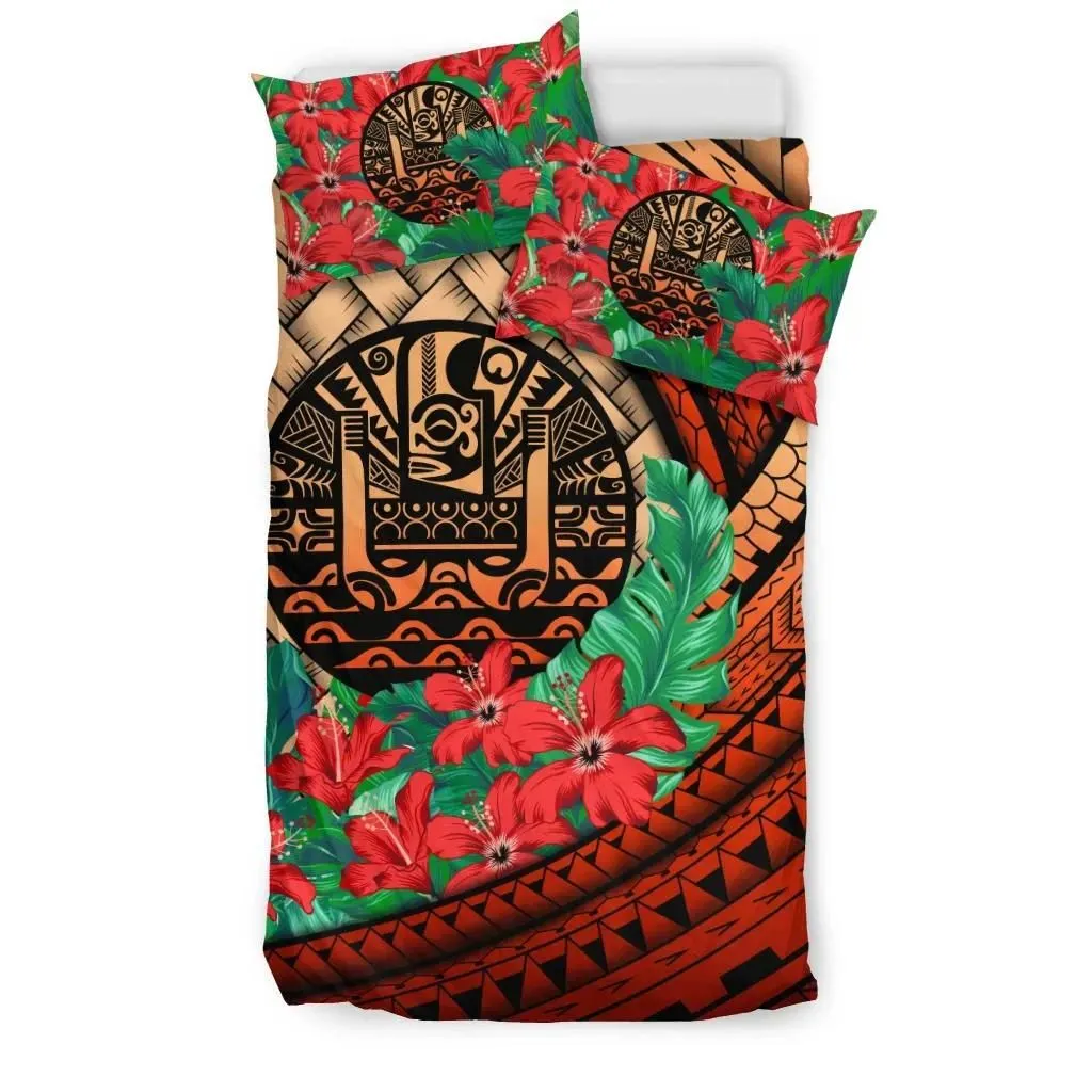 Tahiti Bedding Set - Lauhala Polynesian Hibiscus Red A24