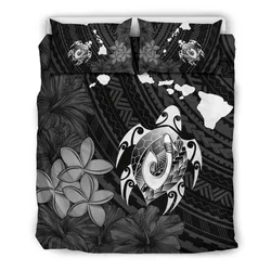 FamilyGater Bedding Set - Cover and Pillow Cases Hawaiian Map Turtle Plumeria Hibiscus Fish Hook Polynesian Black - AH - J5