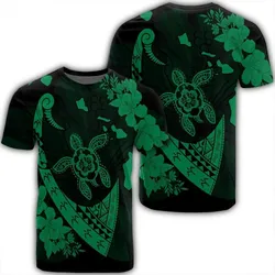 Hawaiian Map Hibiscus Turtle Fish Hook Polynesian T-Shirt Green - AH