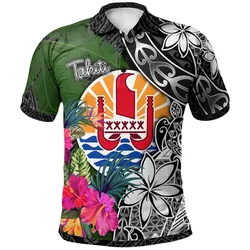 Tahiti Polo Shirt - Turtle Plumeria Banana Leaf