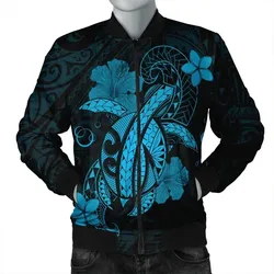 Alohawaii Jacket - Hawaii Turtle Flower Polynesian Bomber Jacket - Turquoise - AH - J4R
