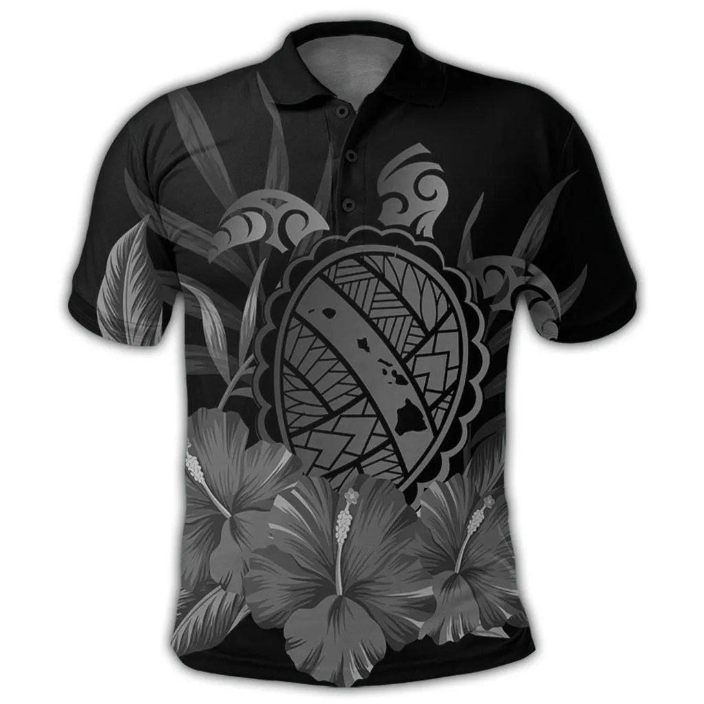 Hawaiian Map Turtle Hibiscus Polynesian Polo Shirt - White - AH