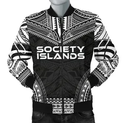 Society Islands Polynesian Chief Mens Bomber Jacket - Black Version