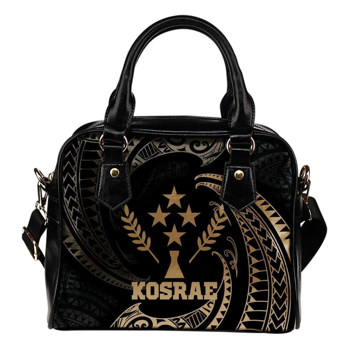 Kosrae Micronesia Shoulder Handbag - Gold Tribal Wave
