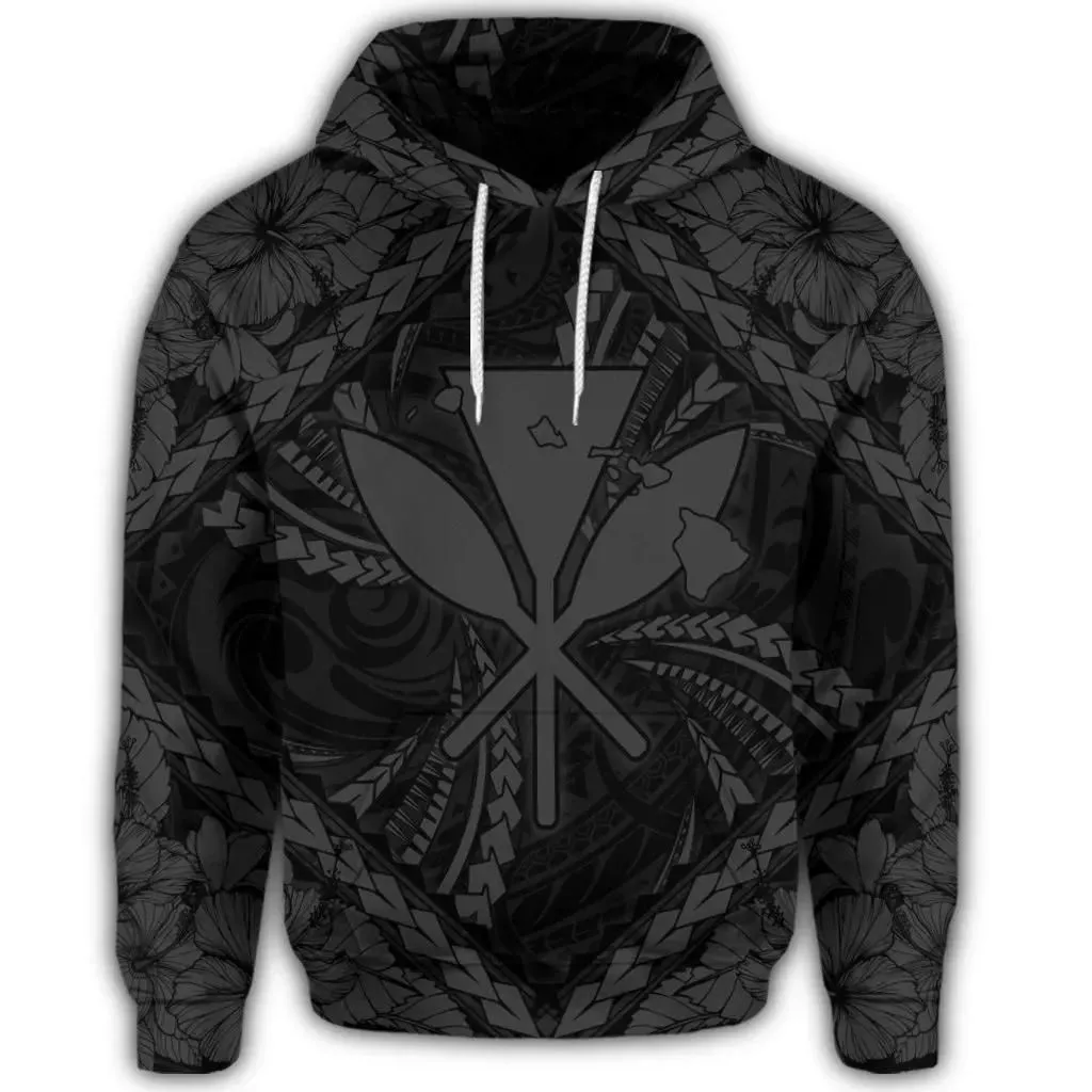 Alohawaii Hoodie - Hawaiian Map Kanaka Hibiscus Gray Polynesian Hoodie - AH - JR