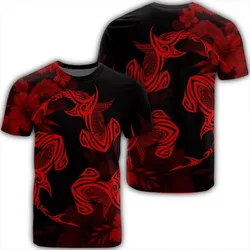 Hawaiian Hammerhead Shark Hibiscus Red Polynesian T-Shirt - AH