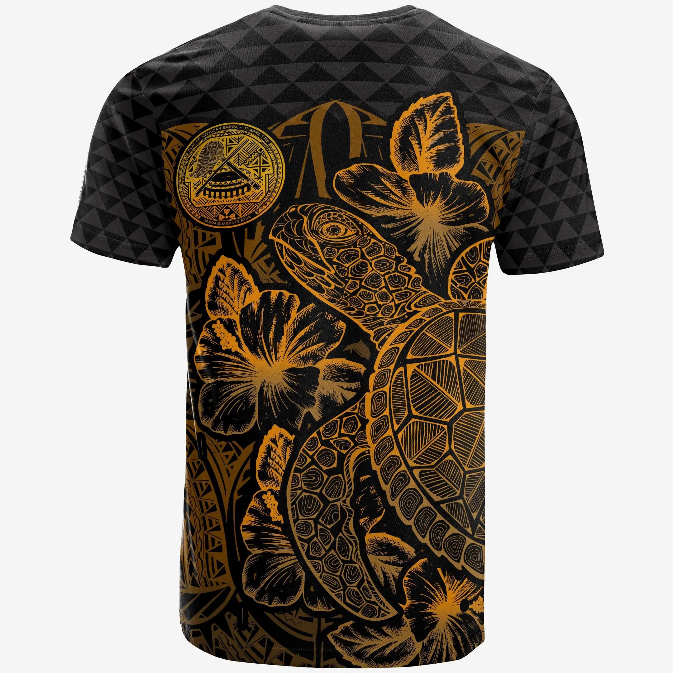 Alohawaii T-Shirt - Tee American Samoa Polynesian - Turtle Hibiscus Gold - BN39