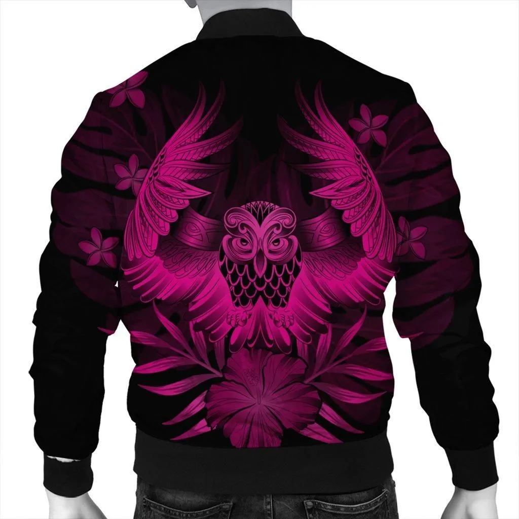 Hawaiian Owl Hibiscus Plumeria Polynesian Bomber Jacket - Pink - AH
