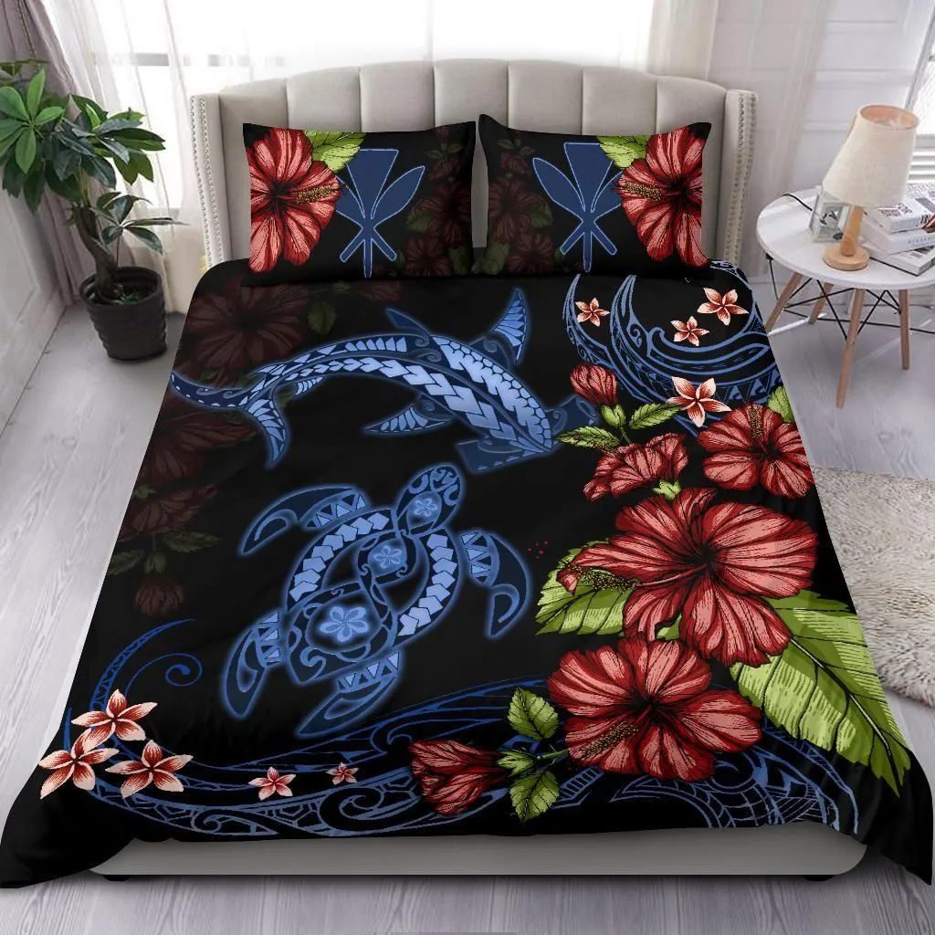 Alohawaii Bedding Set - Cover and Pillow Cases Kanaka Maoli (Hawaiian) Turtle And Shark Hibiscus Duvet Cover TH5