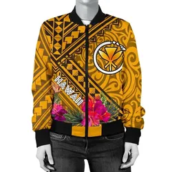 FamilyGater Jacket - Bomber Jacket Hawaii - Kanaka Maoli With Hibiscus On Polynesian Patterns (YELLOW) - BN25