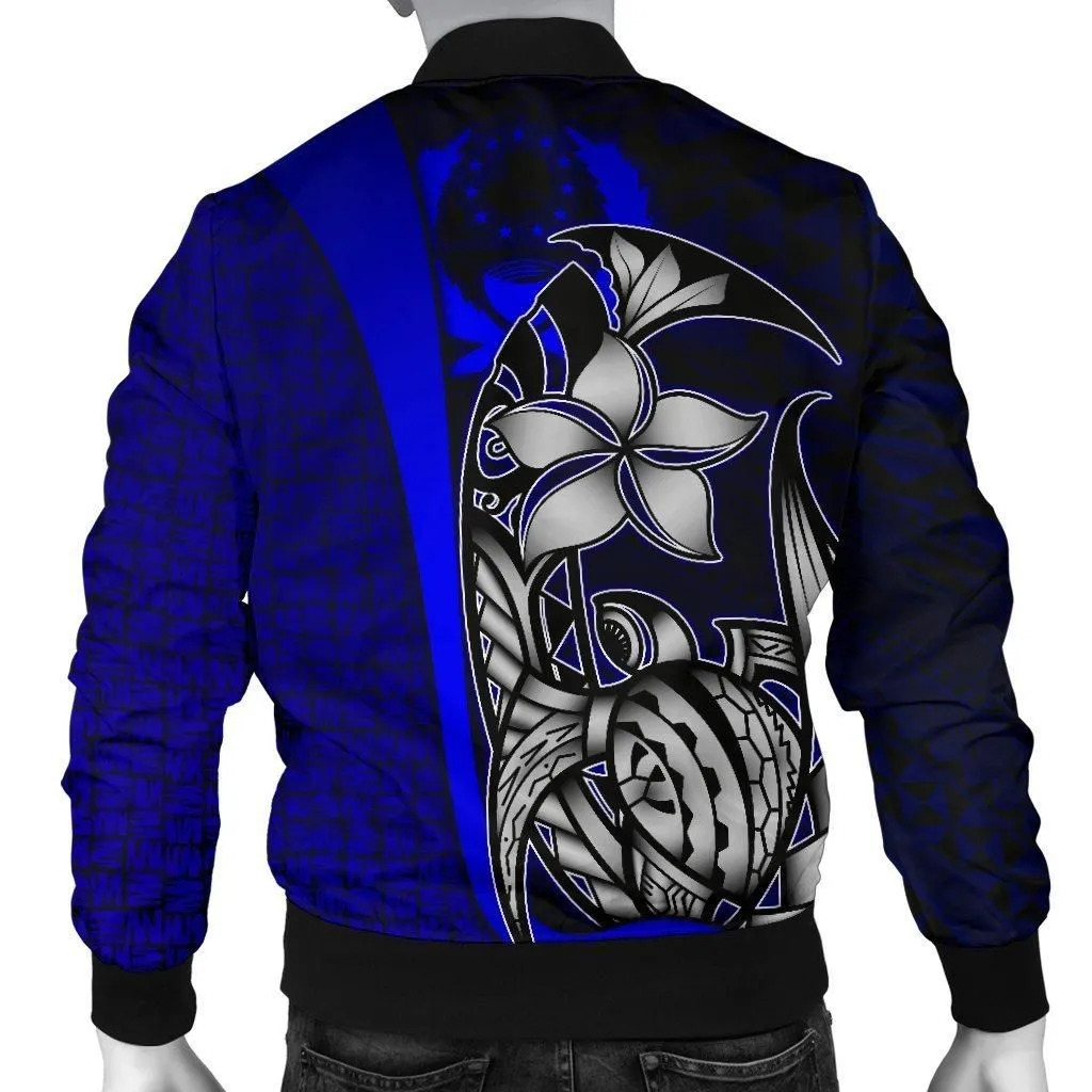 Pohnpei Micronesia Mens Bomber Jackets Blue - Turtle With Hook