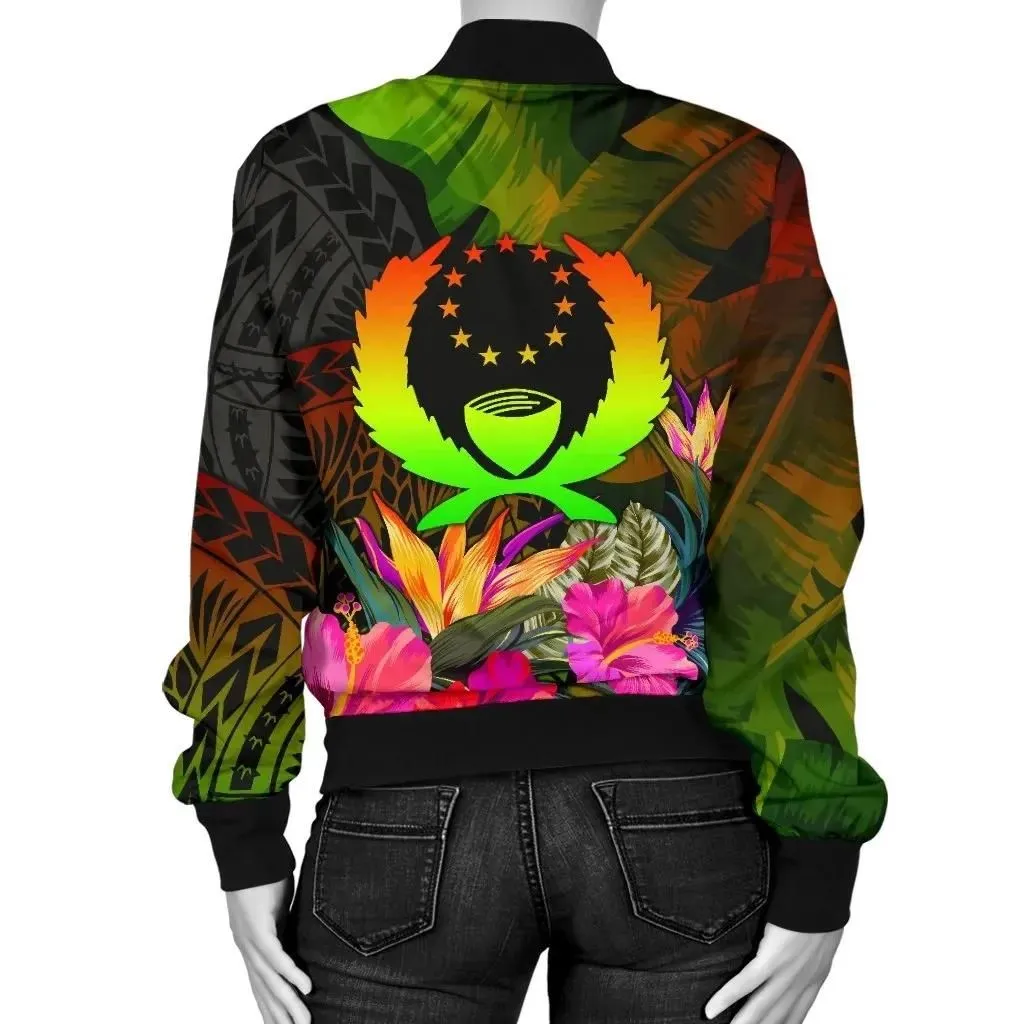 Pohnpei Polynesian Personalised Women's bomber Jacket -  Hibiscus and Banana Leaves - BN15