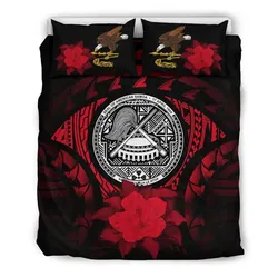 Alohawaii Bedding Set - Cover and Pillow Cases American Samoa Red Hibiscus A02
