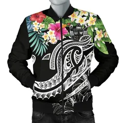 Fiji Polynesian Mens Bomber Jacket - Summer Plumeria (Black)