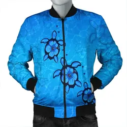 FamilyGater Jacket - Hawaiian Turtle Swim In The OCean With Hibiscus Polynesian Bomber Jacket - AH - JR