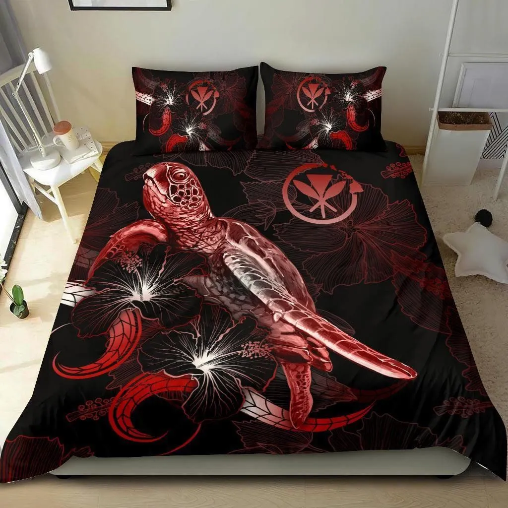 FamilyGater Bedding Set - Cover and Pillow Cases Hawaii Polynesian - Turtle With Blooming Hibiscus Red - BN22
