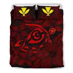 Hawaiian Turtle Hibiscus Plumeria Kanaka Polynesian Bedding Set Red - Soft Style - AH - J4