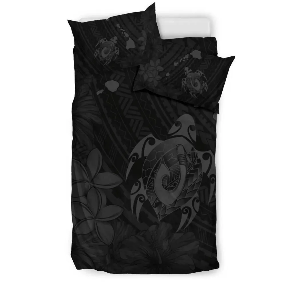 FamilyGater Bedding Set - Cover and Pillow Cases Hawaiian Map Turtle Plumeria Hibiscus Fish Hook Polynesian Grey - AH - J5