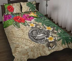 American Samoa Polynesian Hibiscus Turtle Tattoo Beige Quilt Bedding Set-ML