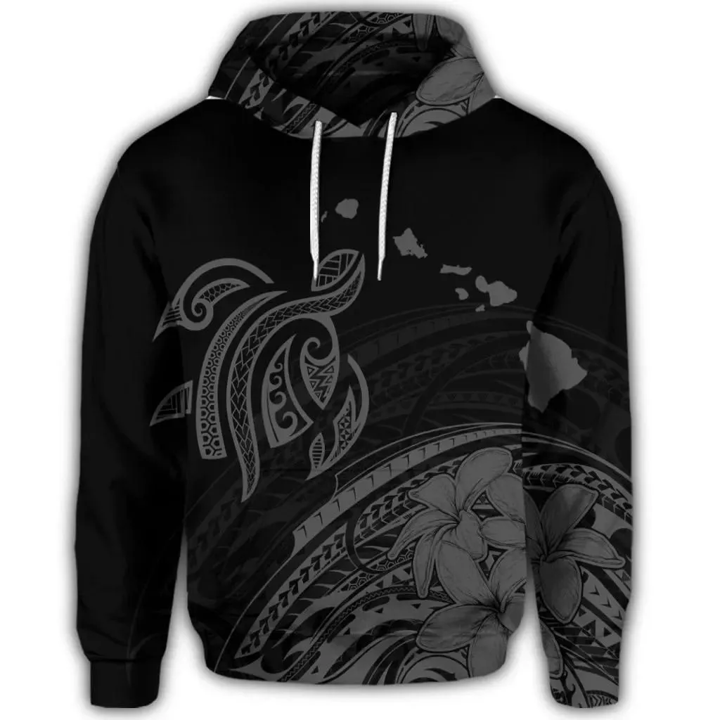 Alohawaii Hoodie - Hawaiian Turtle Polynesian Map Plumeria Hoodie Gray - AH - JR