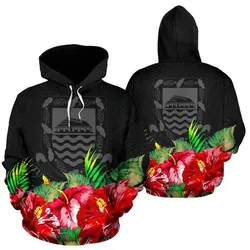 Hoodie Tuvalu Polynesian Black Hibiscus - Bn39