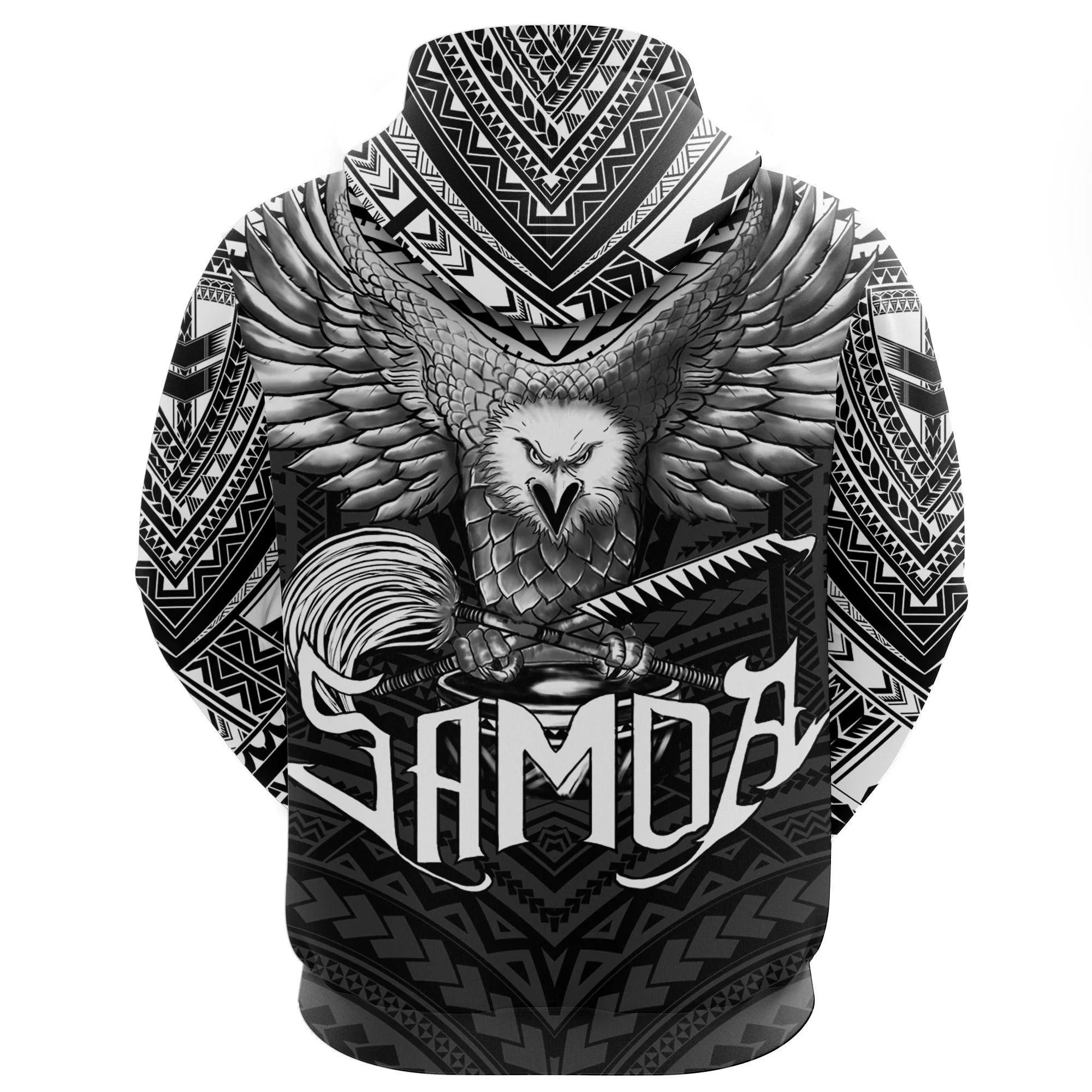 American Samoa Hoodie Eagle Tattoo Style Black And White
