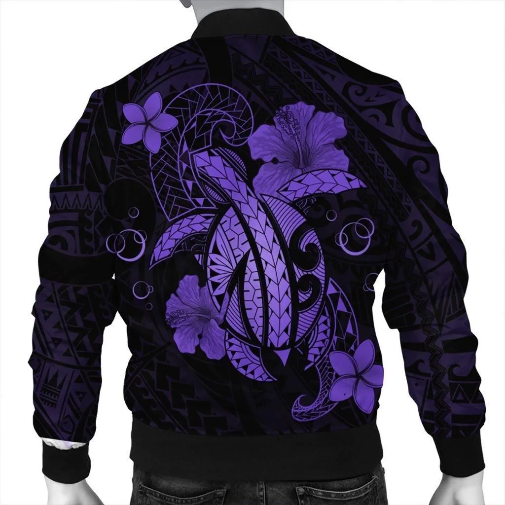 Hawaii Turtle Flower Polynesian Bomber Jacket - Purple - AH