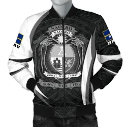 Nauru Polynesian Bomber Jacket (Men) - Nauru Spirit (White) - BN15