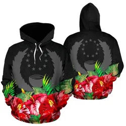 Pohnpei Polynesian Hoodie Black Hibiscus - BN39