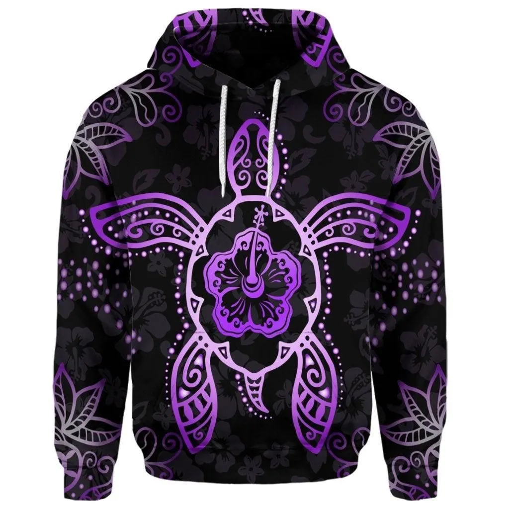 (Personalised) Hawaiian Turtle And Hibiscus Polynesian Hoodie Violet