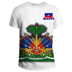 Haiti T shirt Flag With Coat Of Arm (White)