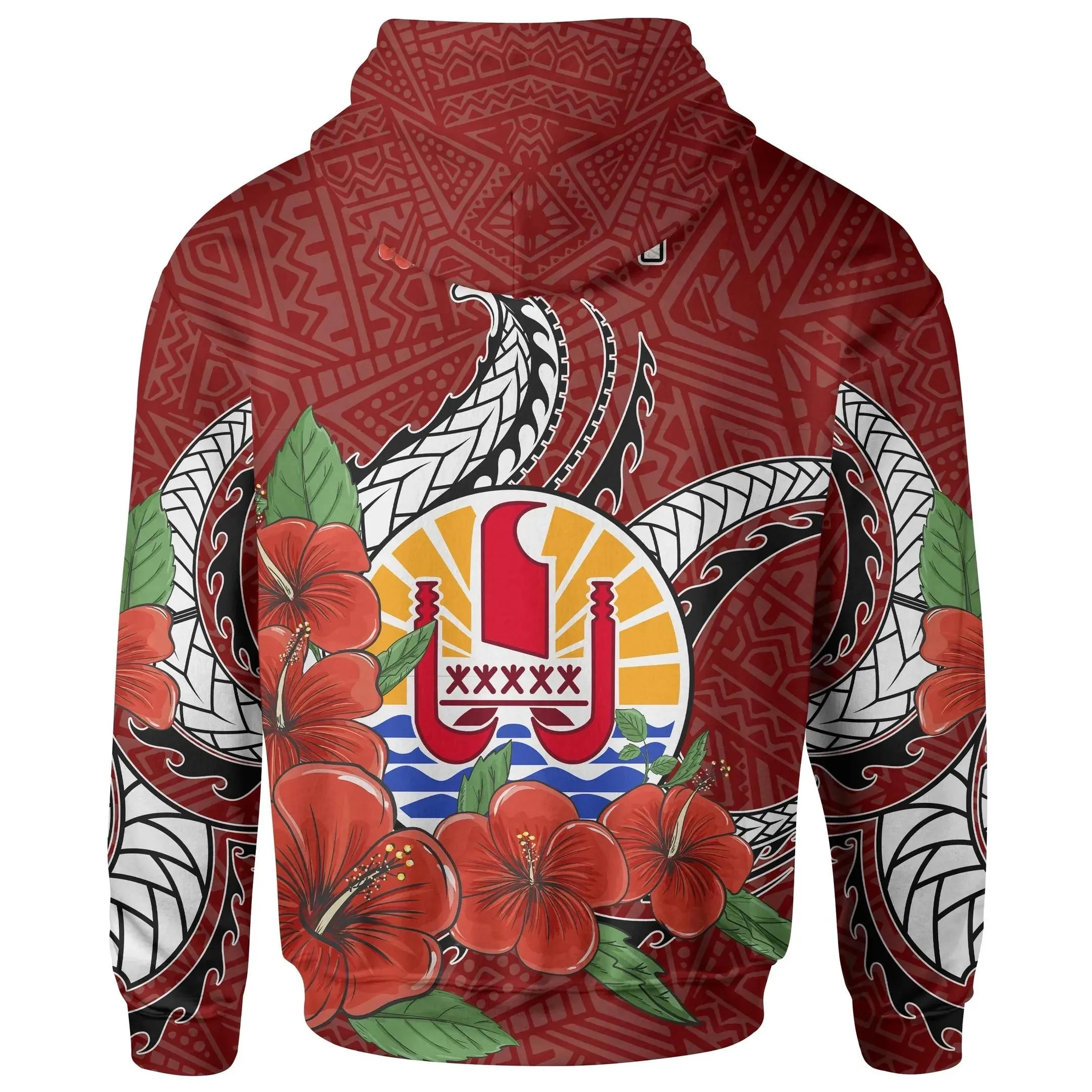 Alohawaii Clothing - Hoodie Tahiti Polynesian - Hibiscus Coat of Arm Red - BN11