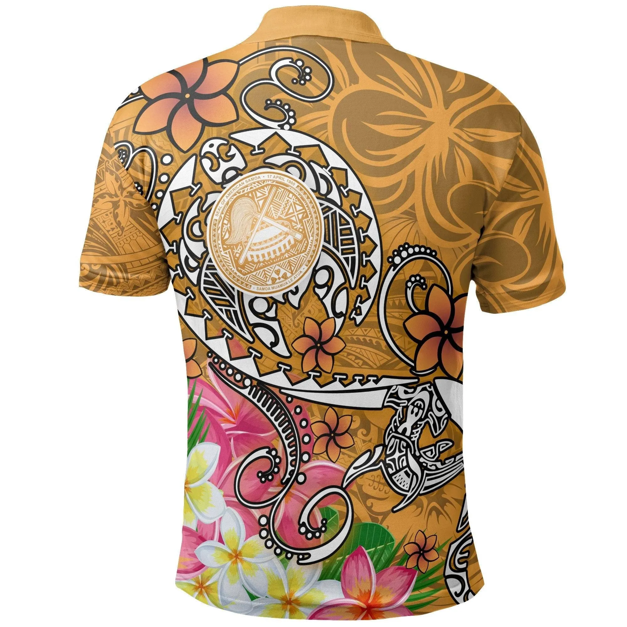 American Samoa Polynesian Polo Shirts - Turtle Plumeria (Gold)