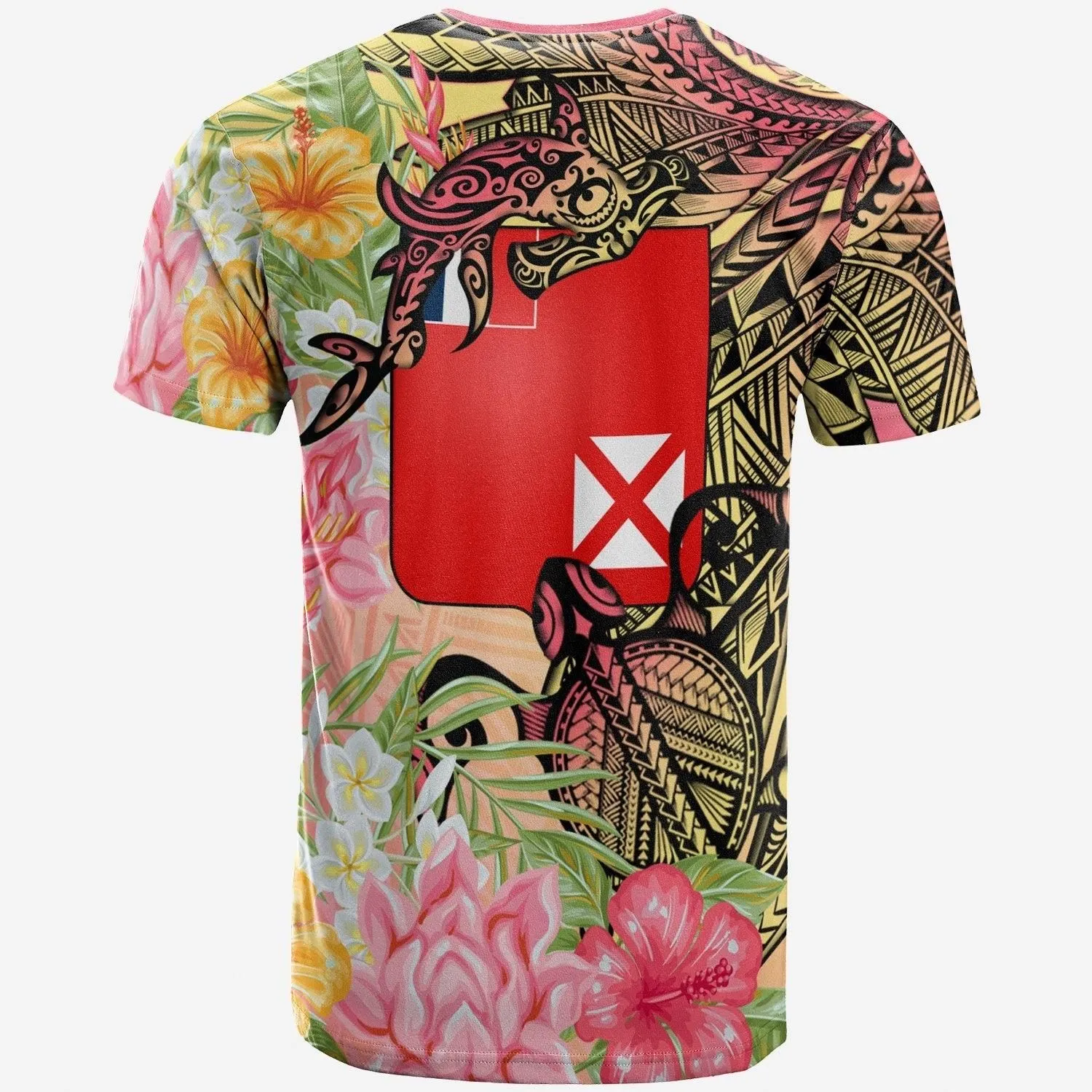 Wallis and Futuna T shirt - Flowers Tropical With Sea Animals