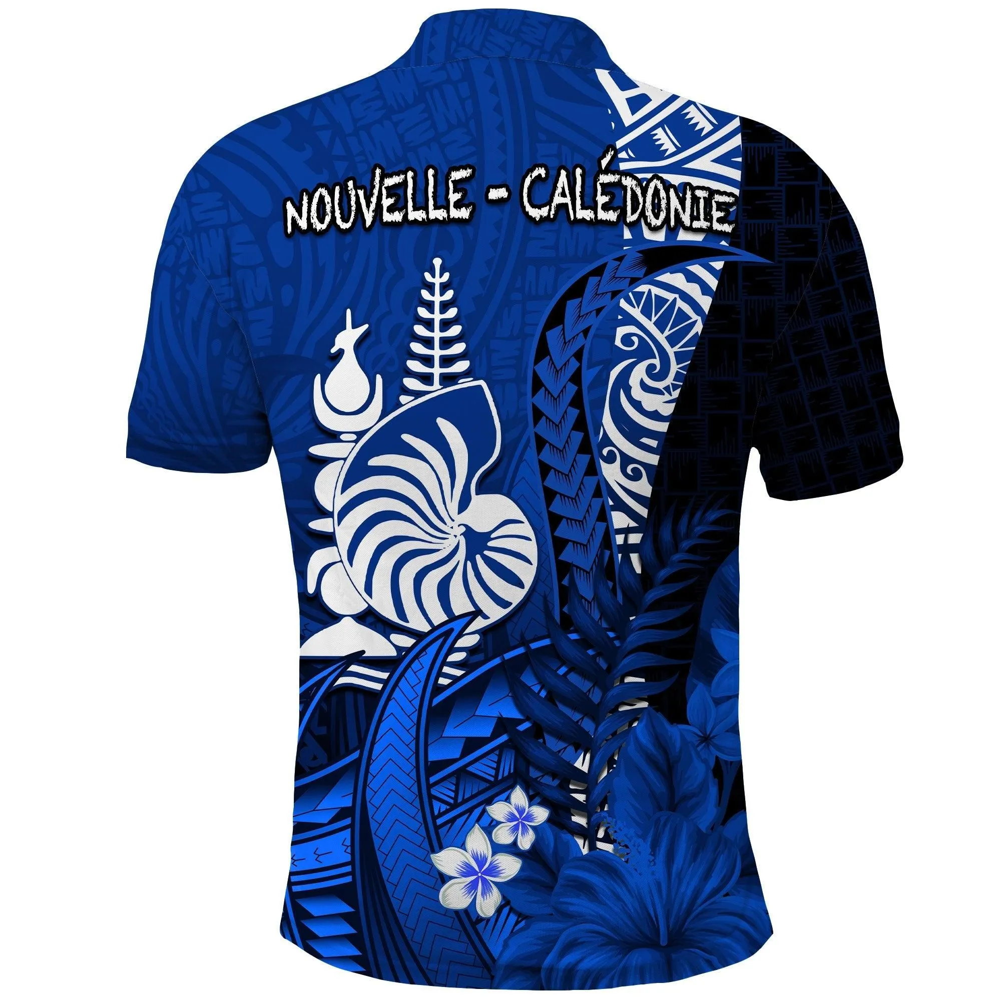 (Custom Personalised) New Caledonia Polo Shirt Nautilus Blue Polynesian Hibiscus LT13