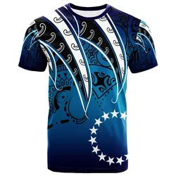 Cook Islands T Shirt - Tropical Leaf Blue Gradient Style