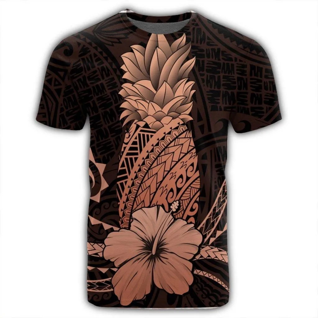Hawaii Polynesian Pineapple Hibiscus T-Shirt - Orange - AH