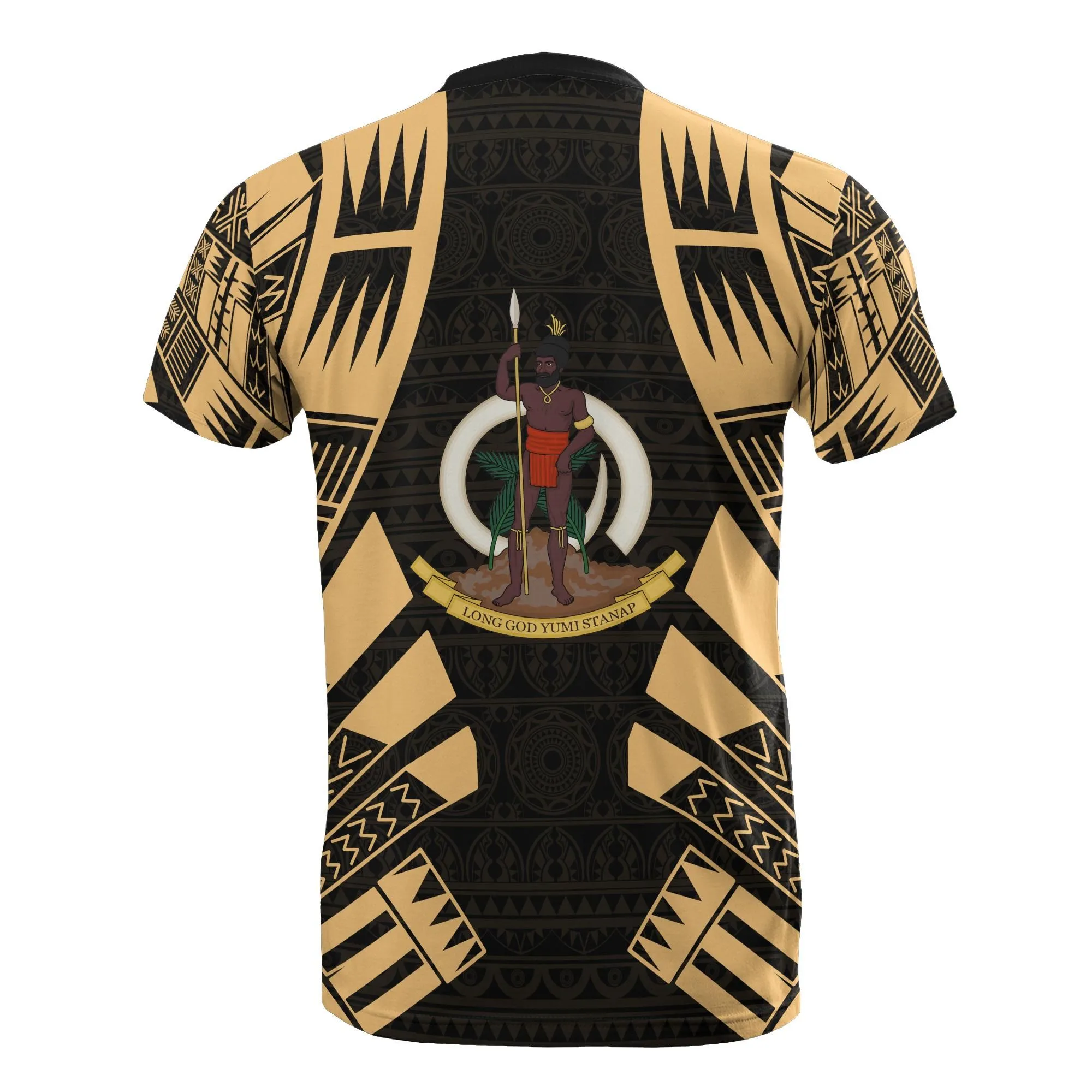 Vanuatu T shirt - Vanuatu Coat Of Arms Polynesian Tattoo Gold Style